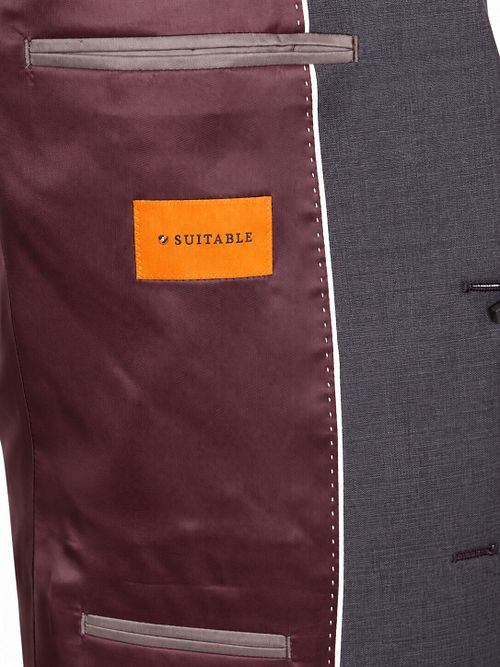 Suitable Anzug Sharkskin Wolle Aubergine