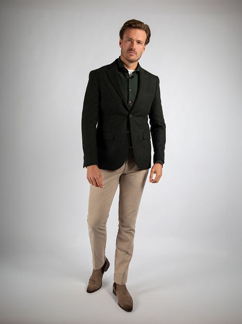 Suitable blazer spigato in lana merino verde scuro Model / Voorkant