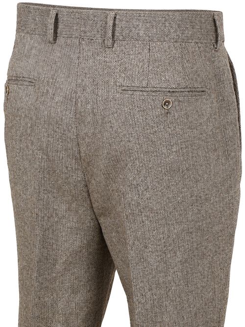 Suitable Broek Straight Pleat Herringbone Beige