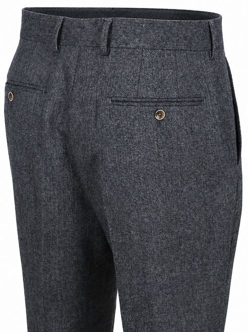 Suitable Bukser Straight Pleat Herringbone Navy
