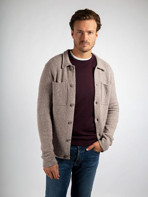 Suitable Cardigan Boiled Wool Taupe Model / Voorkant