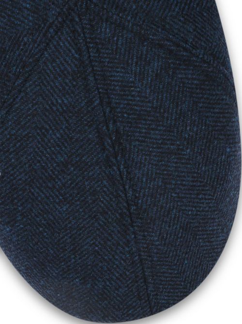 Suitable Flat Cap Wool Herringbone Marine