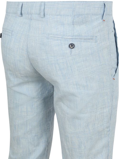 Suitable Chino Pico Pleat Cotton Linen Glencheck Ljusblå Product / Achterkant