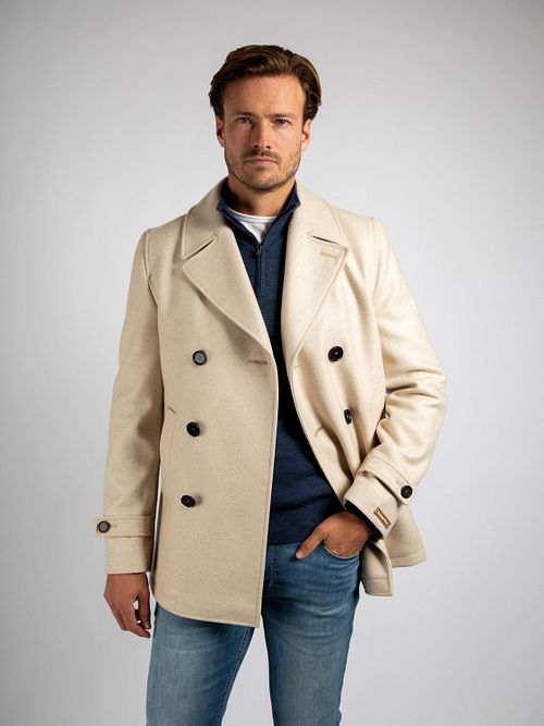 Suitable Coat Caban Wool Blend Ecru Model / Voorkant