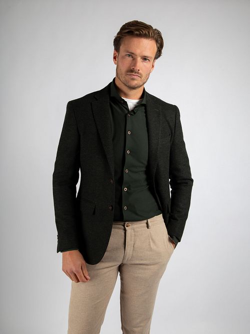 Suitable Colbert Herringbone Laine Mérinos Vert Foncé Model / Voorkant