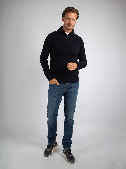 Suitable Halvpolo Tröja Tias Cooldry Stickad Marinblå Model / Voorkant