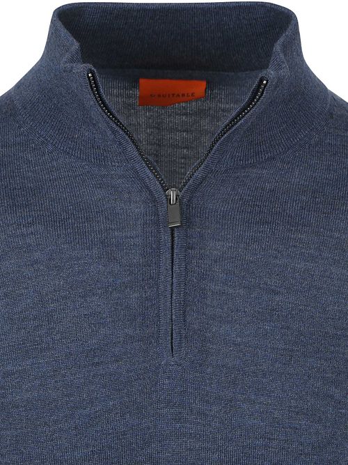Suitable Merino Half Zip Jersey Denim Blauw Product / Detail