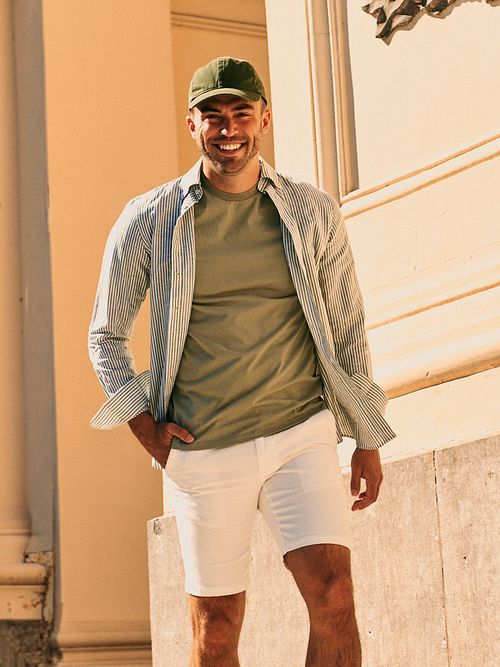 Koszula Suitable Twill w zielony prążek z ekstra długim rękawem Model / Voorkant