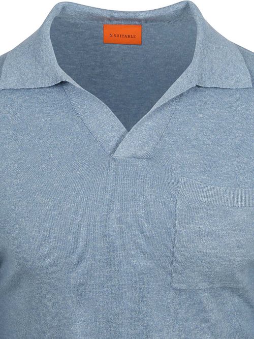 Suitable Longsleeve Knitted Polo Riva Pocket Lyseblå Product / Detail