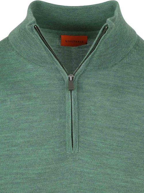Suitable maglione in merino con mezza zip verde medio Product / Detail