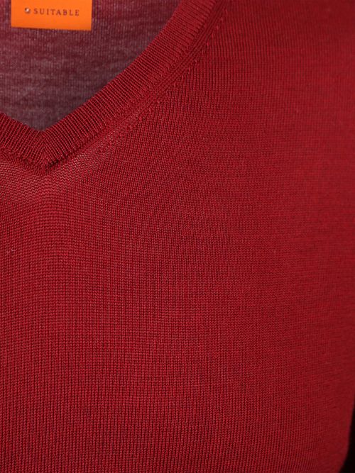 Suitable pullover in merino con scollo a V rosso scuro Product / Detail