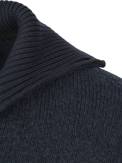 Pullover Suitable con zip profonda in lana cotta blu navy Product / Detail