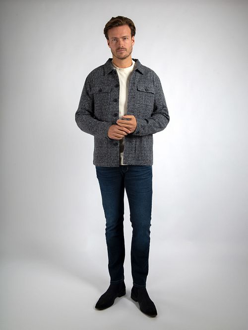 Suitable Overshirt in misto lana grigio-blu Model / Voorkant con Stefan