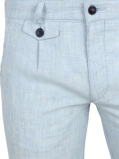 Suitable Chino Pico Pleat Cotton Linen Glencheck Bleu Clair Product / Detail