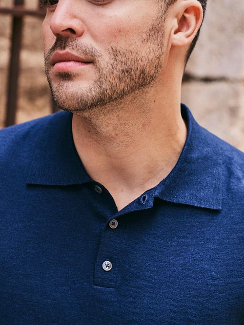 Suitable Knitted Polo Cotton Linen Navy Model / Sfeerbeeld