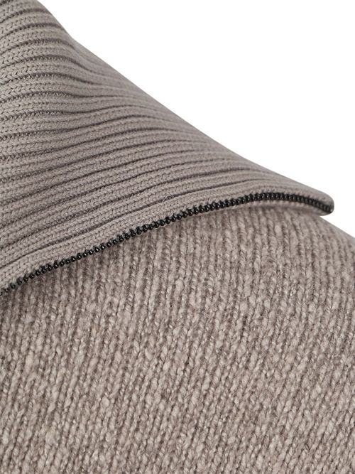 Suitable Deep Zip Pullover Boiled Wool Taupe