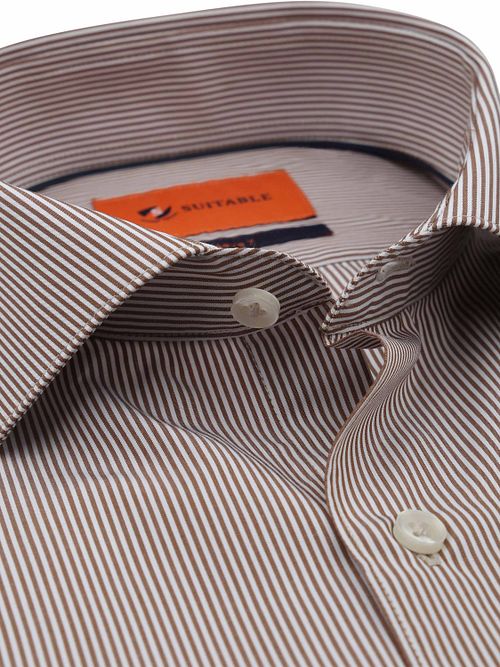 Suitable Twill Skjorta Med Extra Lång Ärm Randig Brun Product / Detail