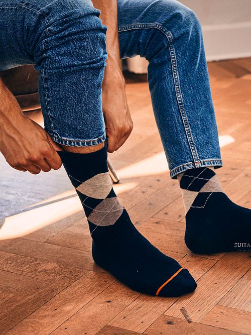 Suitable Socks Argyle Navy Model / Detail