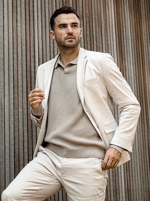 Suitable Sweter Riva Structure Melange Sand Model / Voorkant z Bram