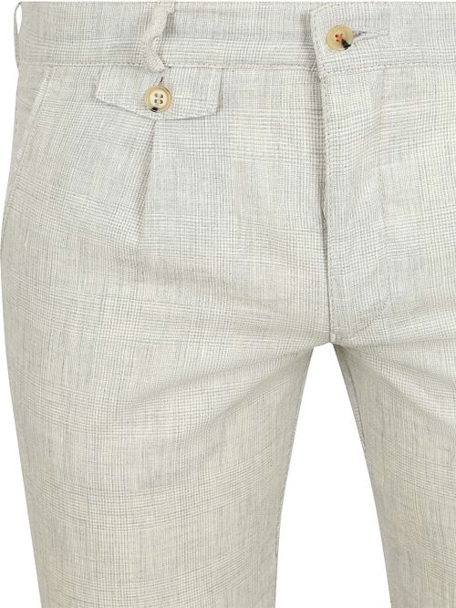 Suitable Chino Pico Pleat Cotton Linen Glencheck Light Grey Product / Detail