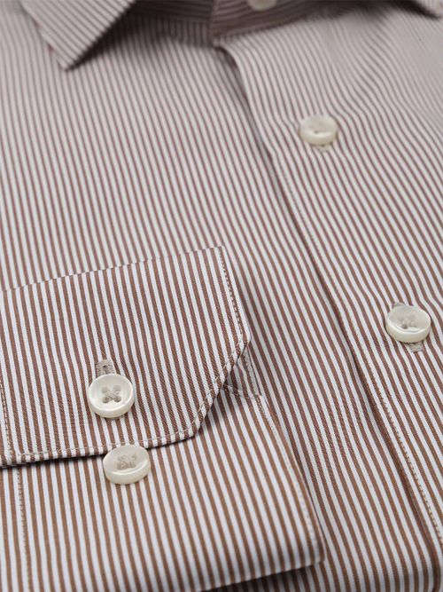 Suitable Twill Overhemd Extra Lange Mouw Streep Bruin Product / Detail