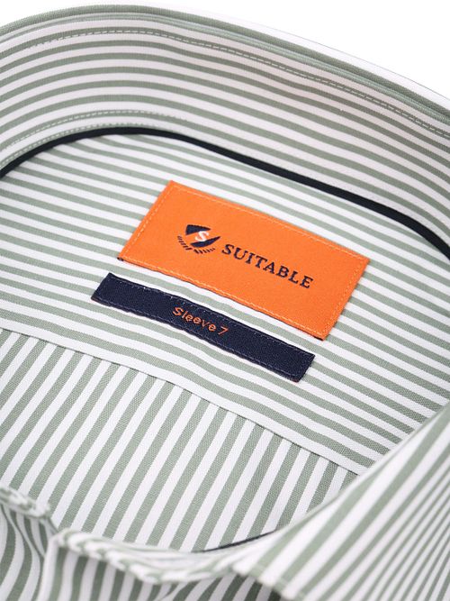 Suitable Twill Overhemd Extra Lange Mouw Streep Groen Product / Detail