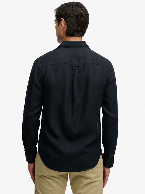Superdry Chemise Riviera Linen Classic Eclipse Bleu marine Model / Achterkant