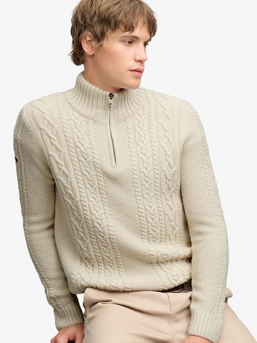 Superdry Half Zip Pullover Jacob Cable Ecru Model / Voorkant