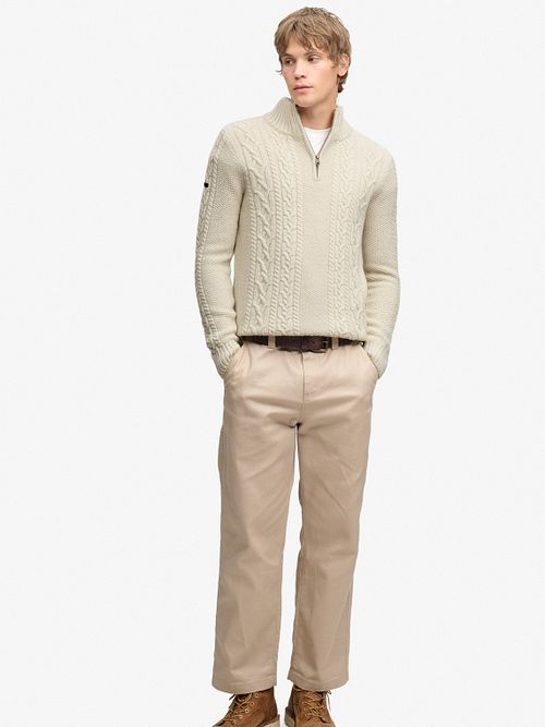 Superdry Half Zip Pullover Jacob Cable Ecru Model / Voorkant