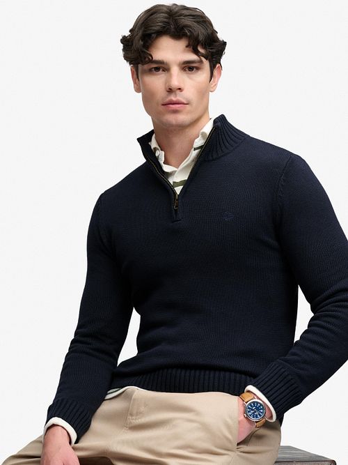 Superdry Knit Half Zip Cotton Jumper Navy Model / Voorkant