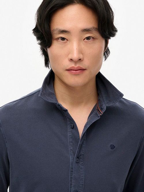 Superdry Skjorta Vintage Destroy Pique Segling Marinblå Model / Voorkant