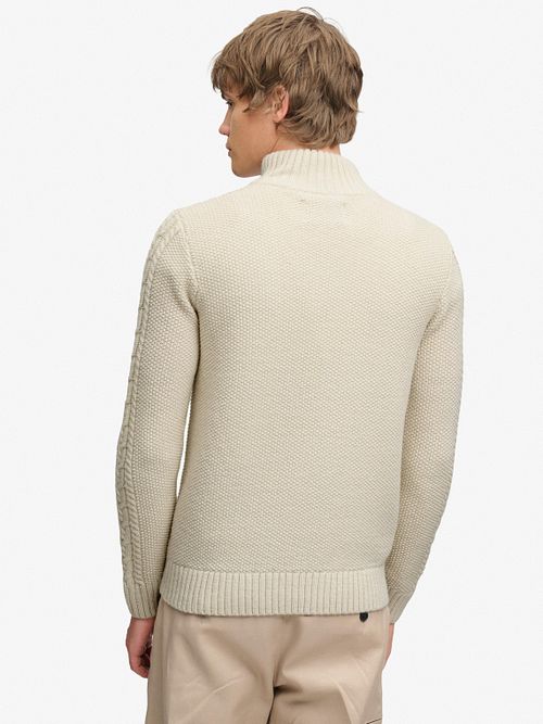 Superdry Half Zip Pullover Jacob Cable Ecru Model / Achterkant
