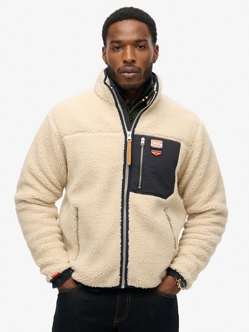 Superdry Fleecejacka Vintage Retro Ecru Model / Voorkant