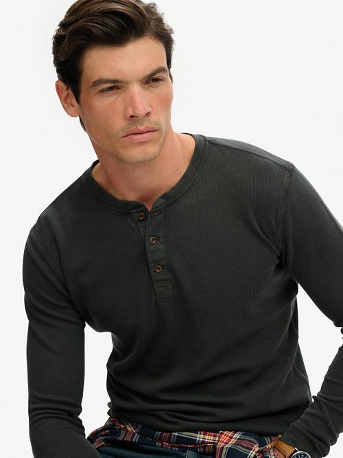 Superdry Trui Henley Waffle Washed Antraciet Model / Voorkant