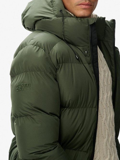 Superdry Veste Bouffante Long Hooded Vert Mousse Model / Zijkant
