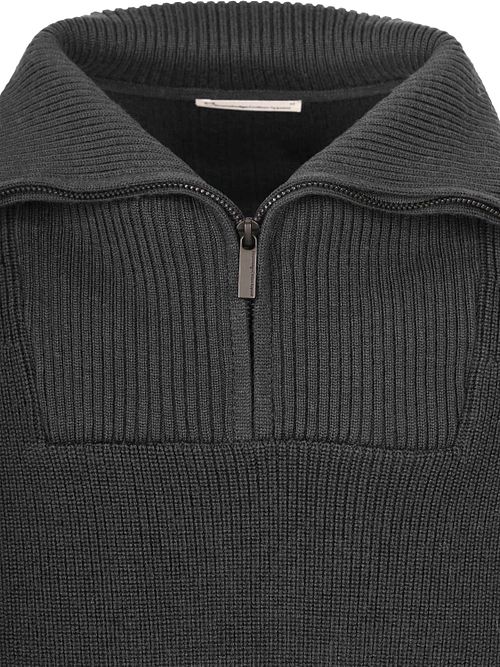 Sweter KnowledgeCotton Apparel z półzamkiem, wełna merynosów, antracytowy Product / Detail
