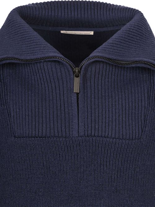 Sweter KnowledgeCotton Apparel z półzamkiem, wełna merynosów, granatowy Product / Detail