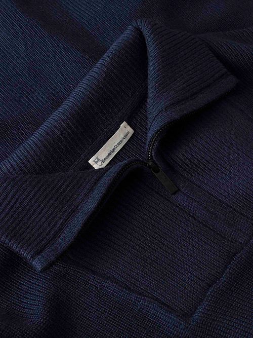 Sweter KnowledgeCotton Apparel z półzamkiem, wełna merynosów, granatowy Product / Detail