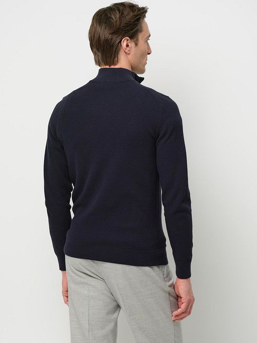 Sweter Profuomo z półgolfem na zamek, strukturalny, granatowy Model / Achterkant