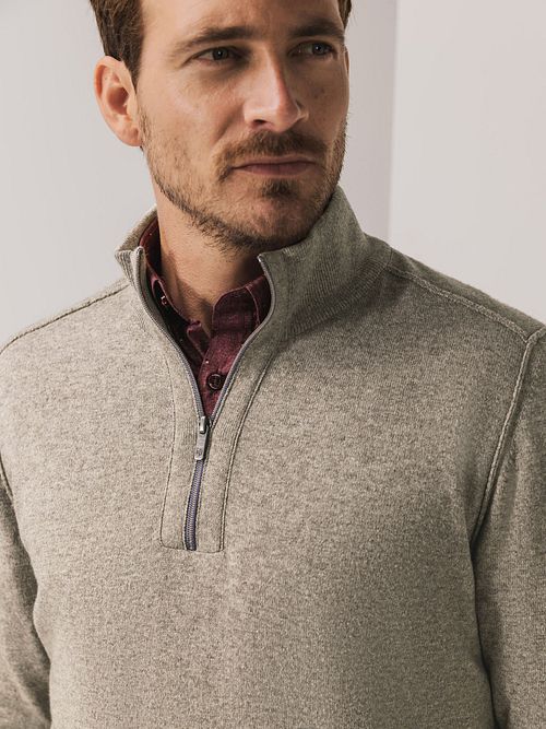 Sweter State of Art Half Zip Wool Blend Melange taupe Model / Detail