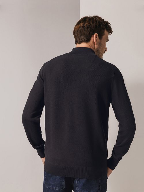 Sweter State of Art z półzamkiem i strukturalną fakturą w kolorze antracytowym Model / Achterkant
