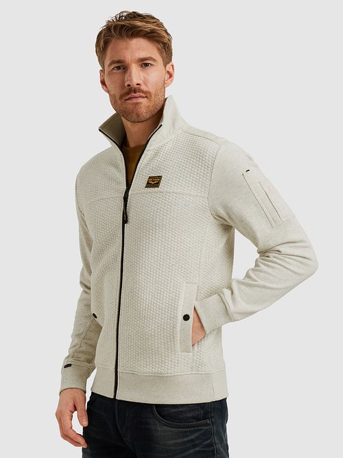 PME Legend Jacquard Interlock Kardigan Greige Model / Voorkant