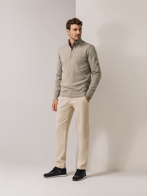 Sweter State of Art Half Zip Wool Blend Melange taupe Model / Voorkant