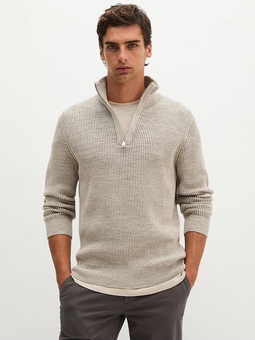Marc O'Polo Pullover Half Zip Light Beige Model / Voorkant