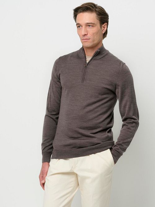 Profuomo Pullover Half Zip Laine Merino Taupe Model / Voorkant