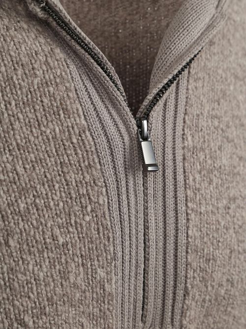 Suitable Deep Zip Pullover z gotowanej wełny, taupe Product / Detail