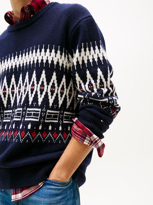 Tommy Hilfiger Maglione Fairisle con stampa Navy Model / Zijkant