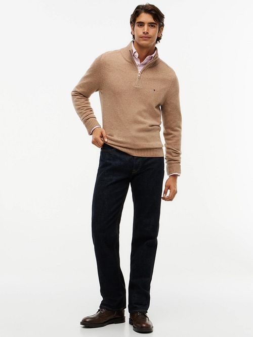 Tommy Hilfiger Pullover Half Zip Lambswool Safari Canvas Heather Model / Voorkant