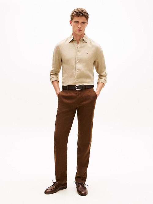 Tommy Hilfiger Skjorte Linned Beige Model / Voorkant