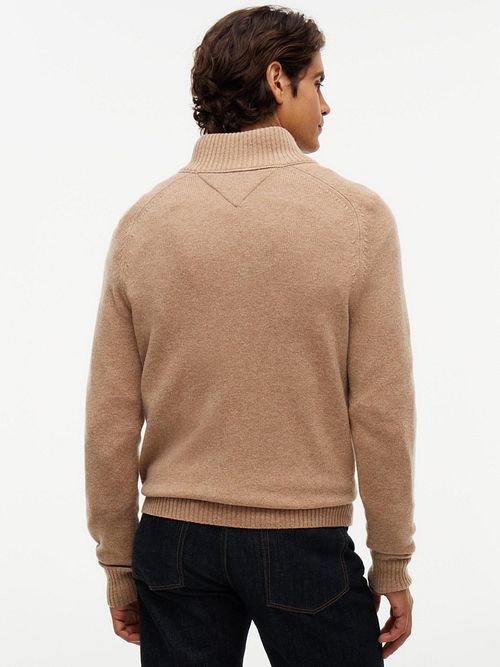 Tommy Hilfiger Pullover Half Zip Lambswool Safari Canvas Heather Model / Achterkant